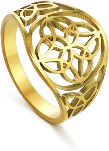 Miniatura 8 de TEAMER Anillo de nudo de brujas de acero inoxidable, anillo de amuleto celta, anillo geométrico de nudo celta, joyería vintage para mujer