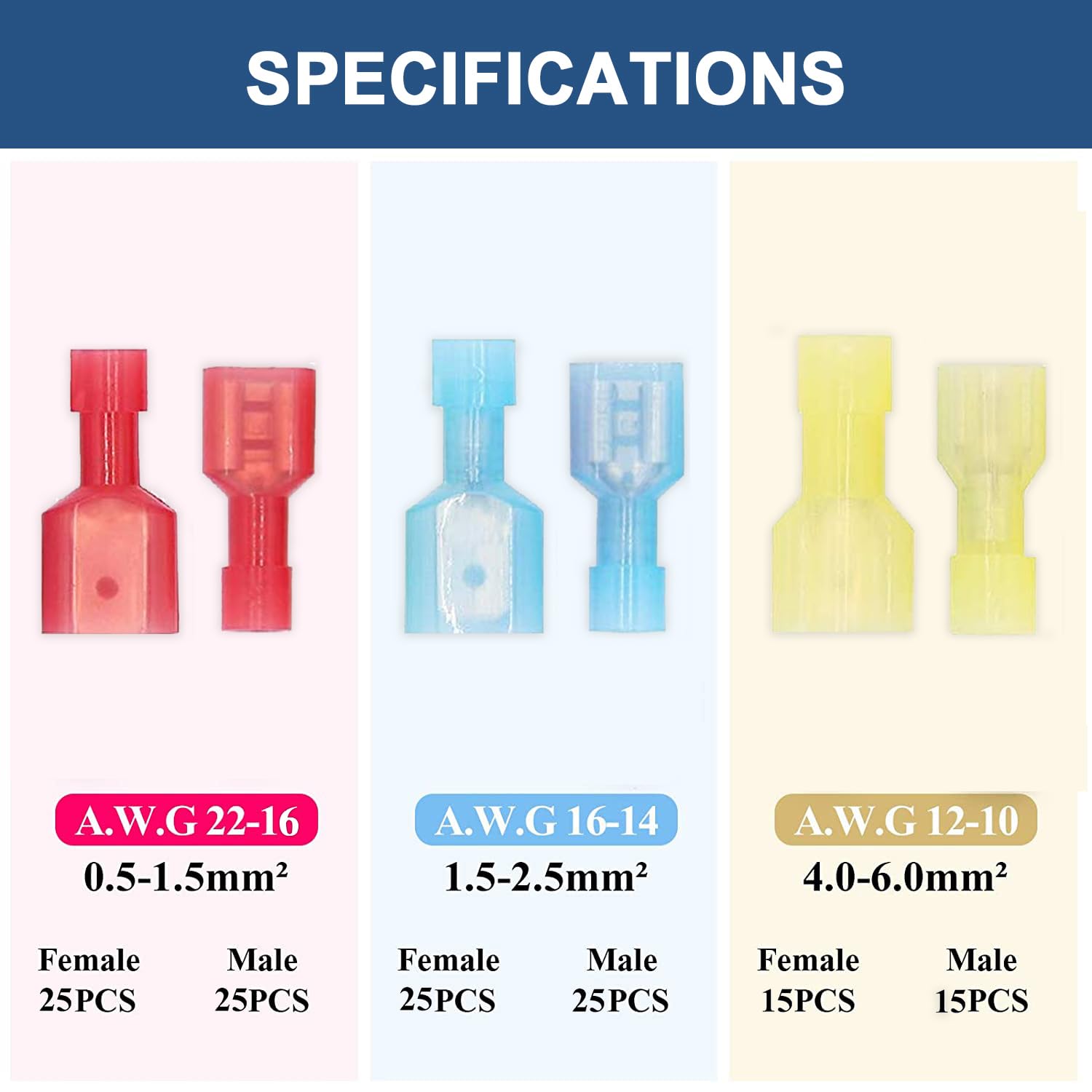 KN KIDI NILIK 130PCS Nylon Spade Quick Disconnect Connectors - Male and Female Electrical Cold-Pressed Wire Spade Terminal Automotive Crimp Assortment Kit