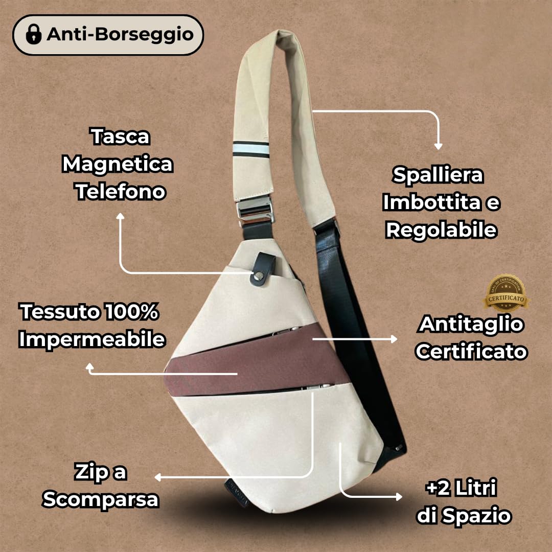 La Compatta - Antifurto Intelligente borsa da Viaggio Antifurto da Uomo - Piatta e Invisibile Sotto la Giacca, Borsa multifunzionale alla moda, per Viaggi e Quotidiano