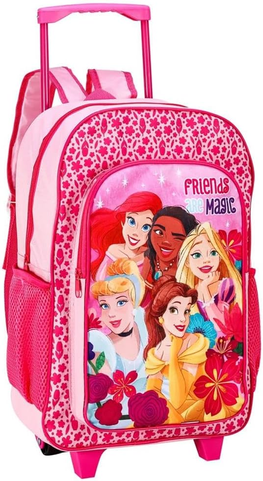 Disney Princess Premium Trolley Bags for Kids, Boys & Girls - Travel Backpack with Wheels, Large Compartment & Extendable Handle - Carry-On Luggage Suitcase for Children - for Age 3+