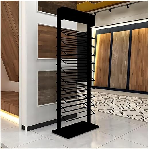 Expositor metálico de 11 Capas para baldosas de Suelo, Ideal para Salas de exposición, Tiendas y almacenes. Negro, 40 x 35 x 155 cm. Soporte Resistente para una gestión eficiente del Espacio