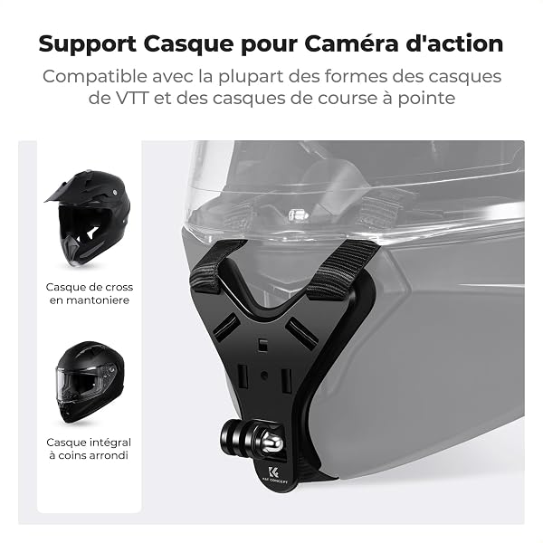 K&F CONCEPT Support de Casque de Moto pour Menton Compatible avec GoPro Hero 13/12/11/10/9/8/7, DJI Osmo Action 6/5 Pro/4/3/360, Insta360 Ace Pro/2/X5/X4/X3, AKASO, Base en Y, Silicone antidérapant - 2
