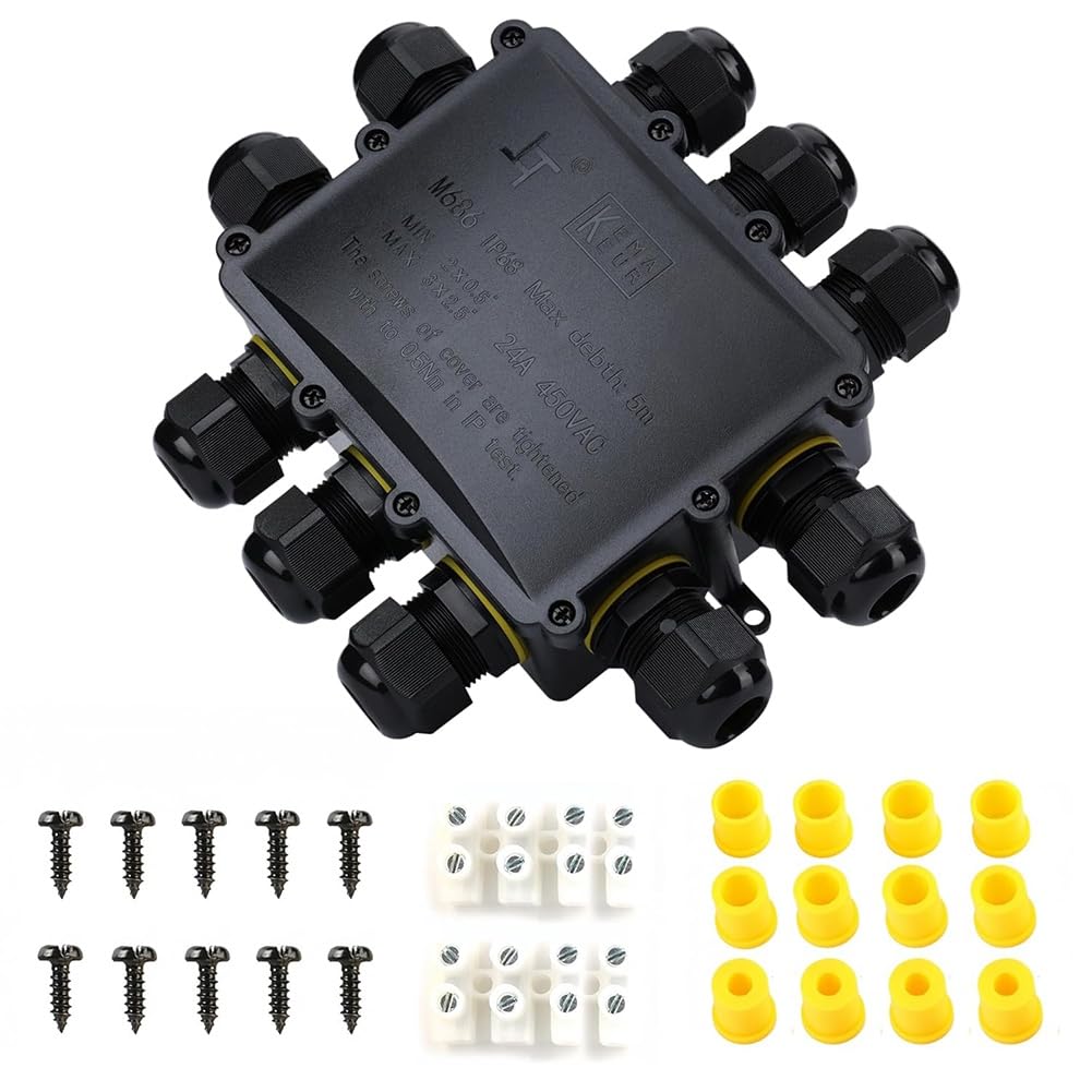 Xnuiasqe Ip68 Waterproof Junction Box Outdoor 10Way 10 Cable M25 Gland Wire Connector, Extension Electrical Cable Protector