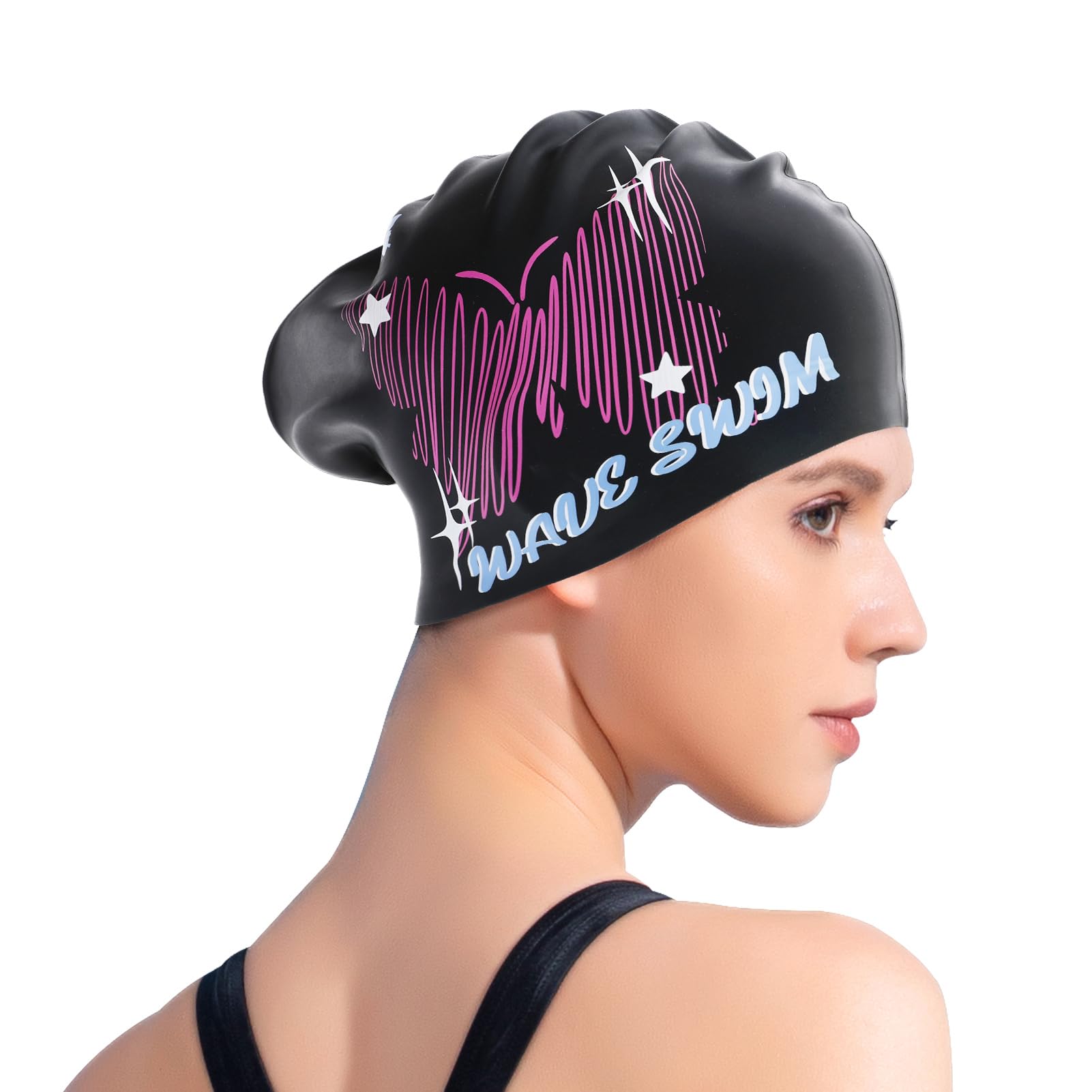 Swim Cap for Long Hair,Silicone Swim Cap for Women Adult Kids Long Hair Large Swim Cap for Men & Women Keep Your Hair Dry
