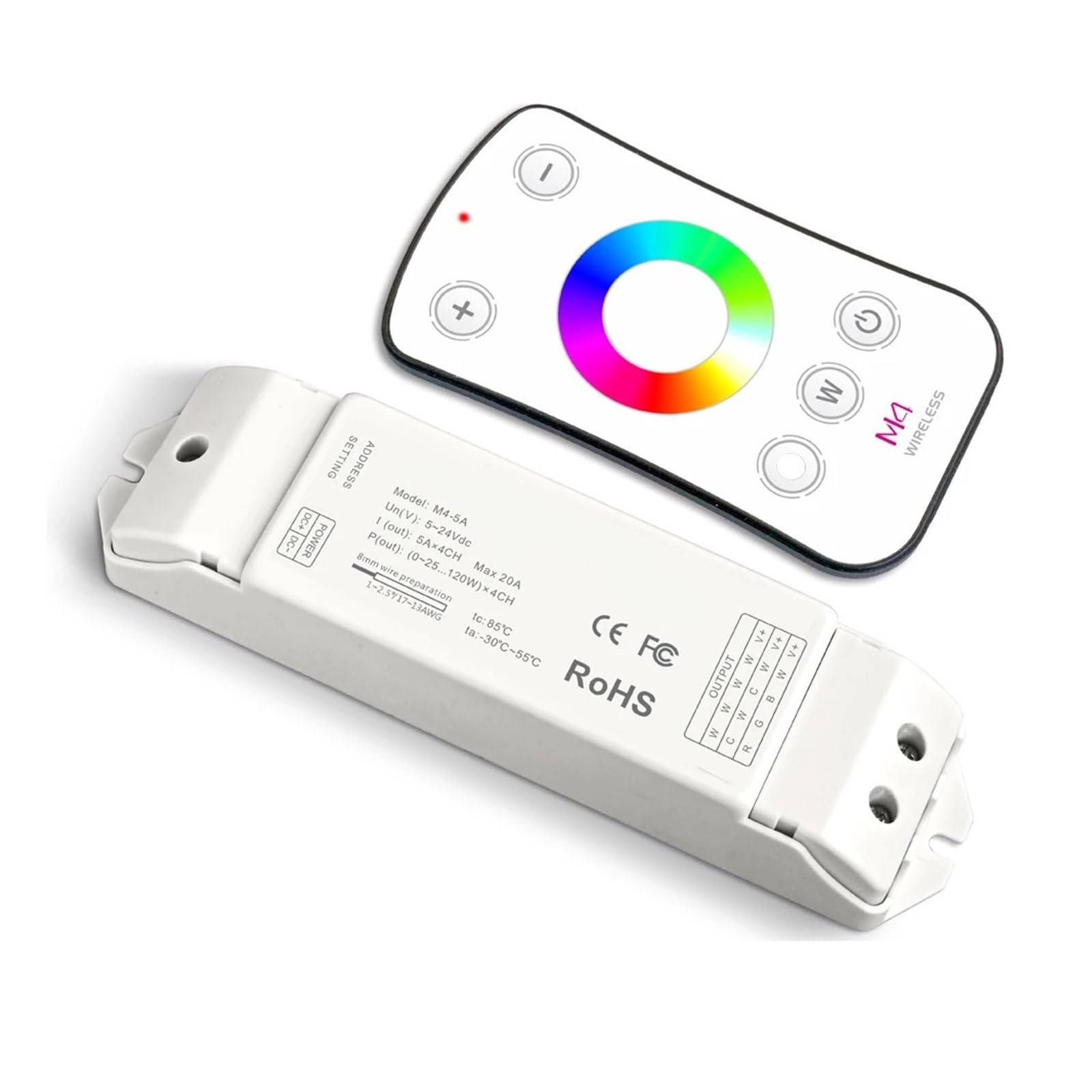 Controlador RGBW 2,4 GHz de 4 canales y 480W para tiras LED