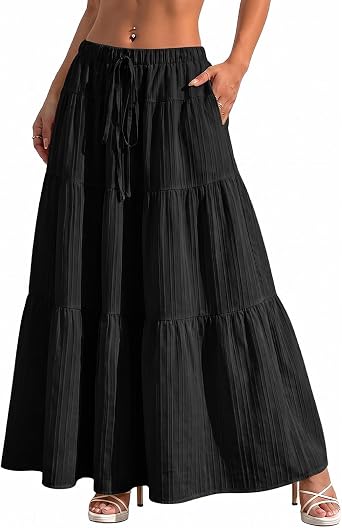 ANYFITTING Womens Maxi Skirt Boho Flowy Long Skirts A Line Ruffle Skirt 2026