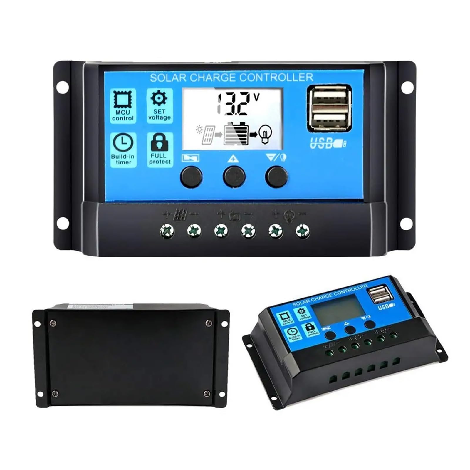CUDTAPI Solar Charger Controller 60A 50A 40A 30A 20A 10A 12V 24V Battery Charger LCD Dual USB Solar Panel Regulator For Max 50V PV Input(50A)