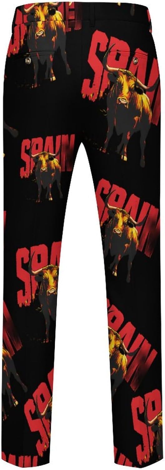 Spain Spanish Bullfight Men's Classic Fit Suit Pants Straight Leg Design Printed Trousers
