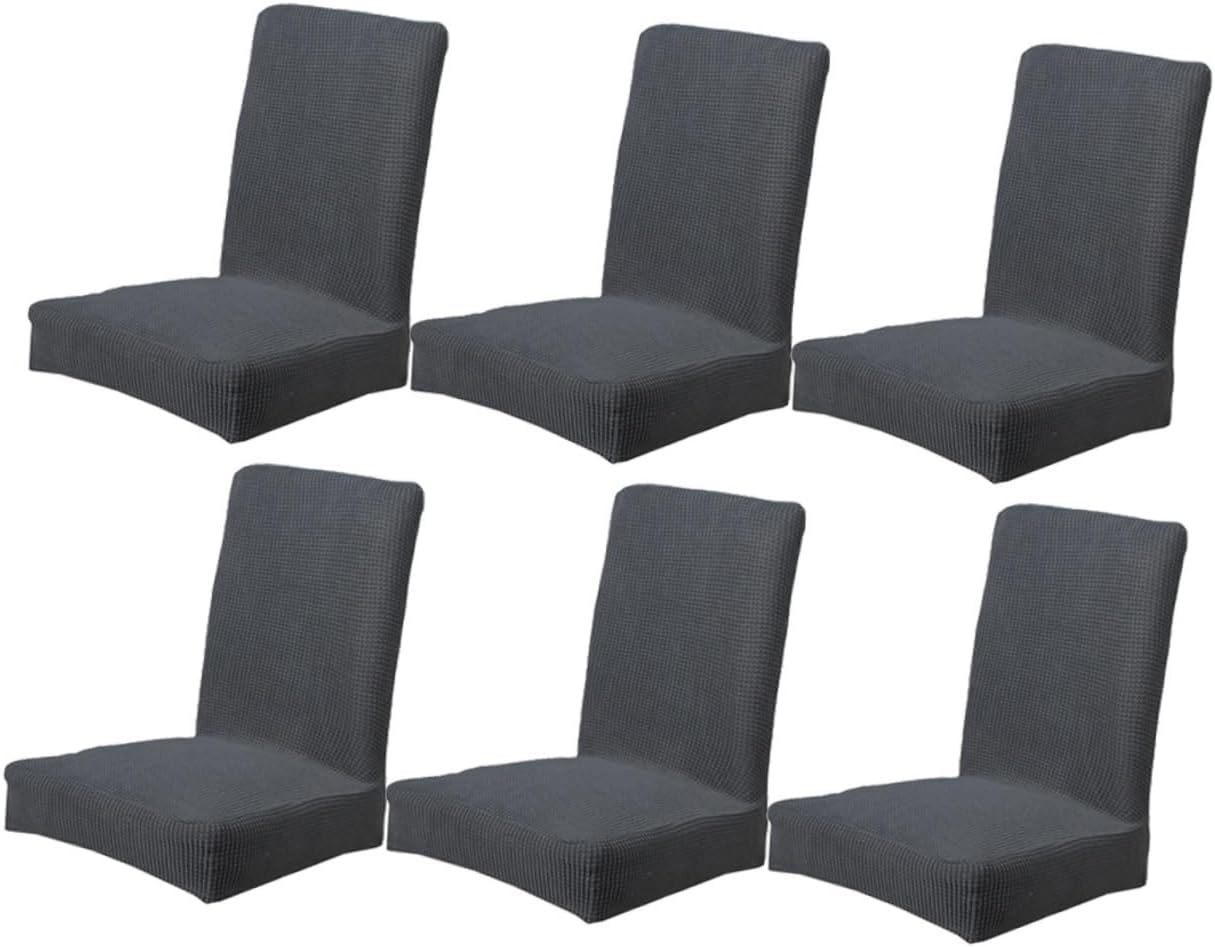 Luxshiny 6pcs Polyester Dining Chair Seat Covers Elastic Full Cover Kitchen Chair Slip Living Office Protectors Grey