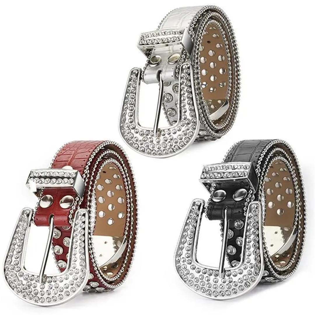Cinturón de piel suave con diamantes de imitación para mujer, estilo casual, con tachuelas, para fiesta de graduación