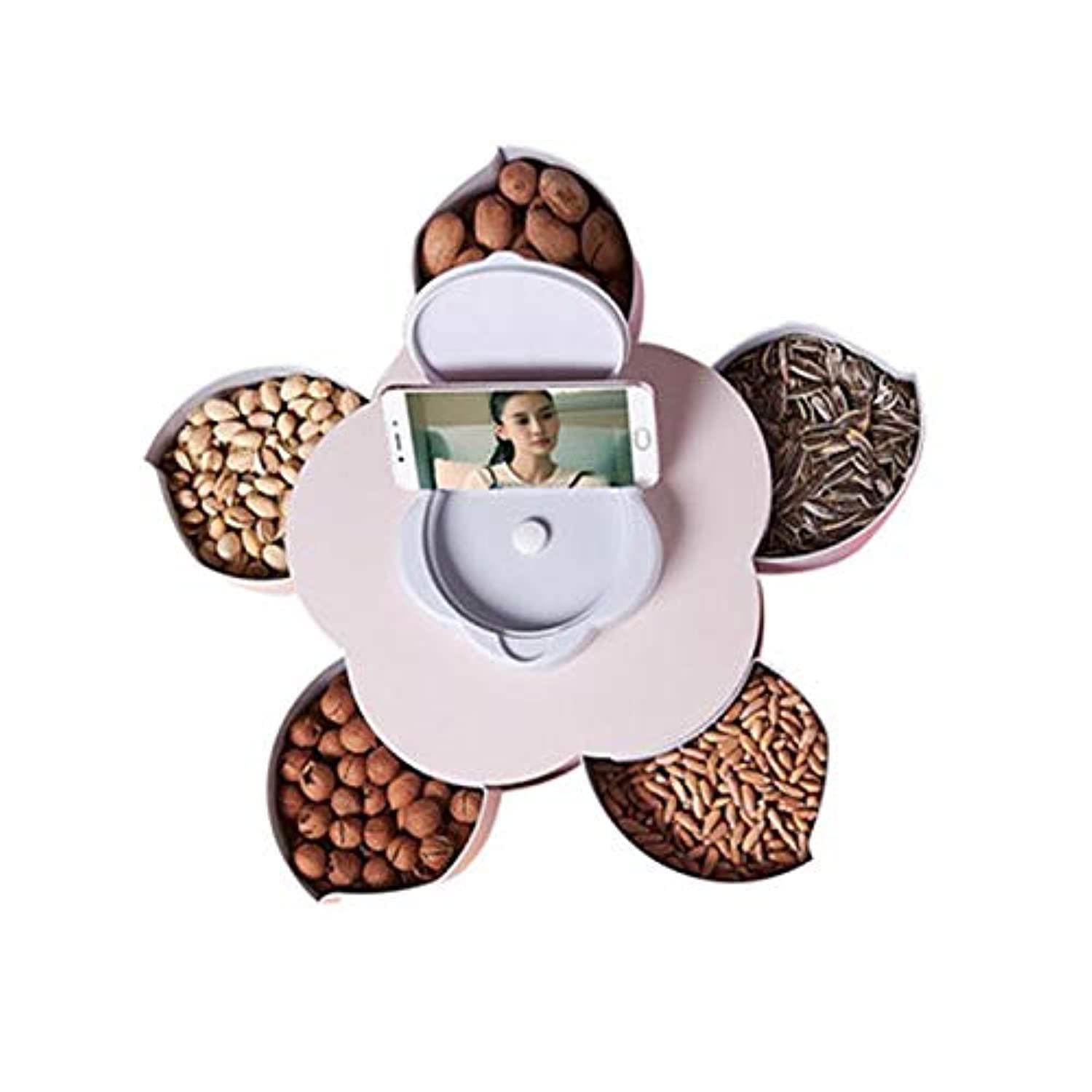 Better Look Flower Petal Fruit Plate Candy Storage Box 5 Grids Changeable Dry Fruit Nuts Snack Tray Rotating Organizer Accessories Tools