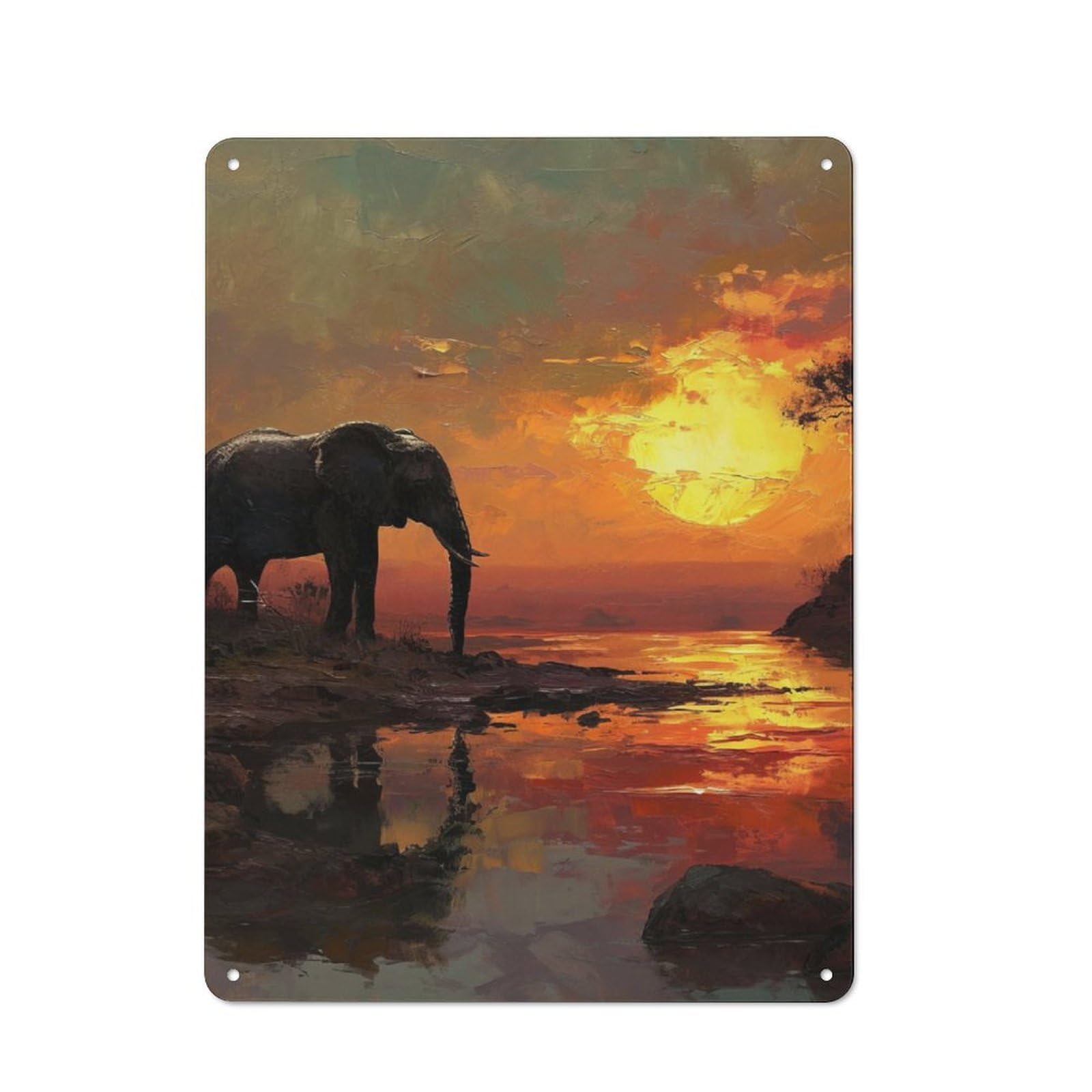 Nostalgic Elephant Sunset Decorative Tin Plaque 40x30cm, Classic Pub Decor for Diner, Restaurant, Shed Or Kitchen