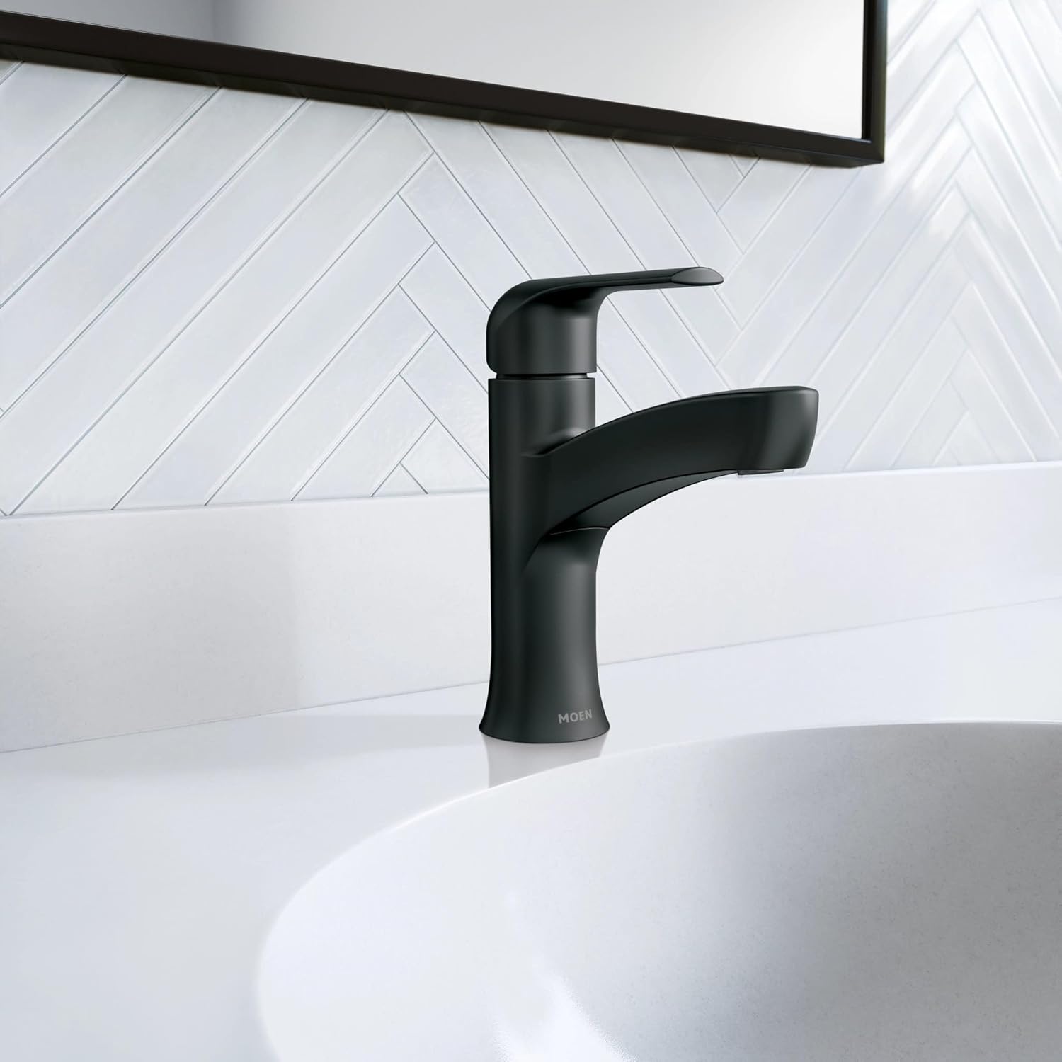 Moen Tilson Matte Black One-Handle Bathroom Sink Faucet with Optional Deckplate, 84565BL