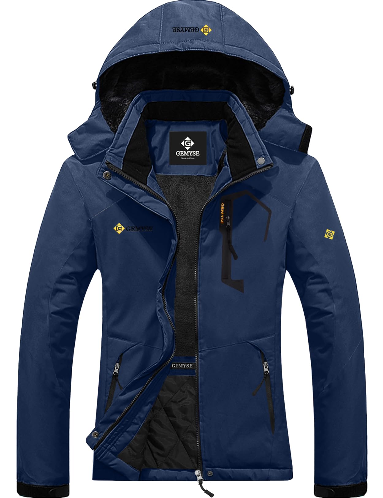 GEMYSE Donna Giacca da Sci impermeabile montagna Giacche Pile invernale antivento Cappotto con Cappuccio