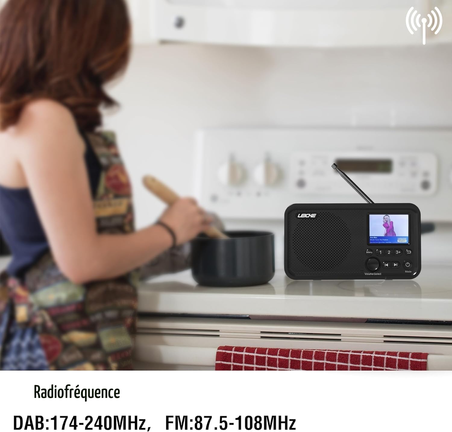 LEICKE Radio Portable avec Bluetooth 5.0 | Radio Dab/Dab+ et FM, écran Couleur 2,4", 80 préréglages, Radio de Cuisine avec câble ou Batterie de 2000mAh, Connexion MicroSD/TF/AUX, Fonctions d'alarme