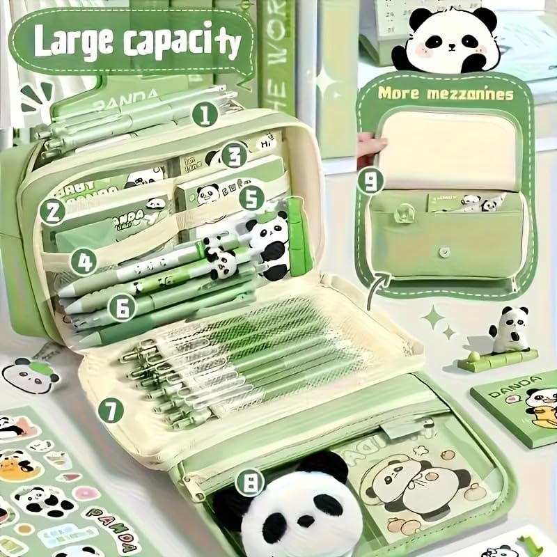 Image of Panda Pencil Case,Cute Design Large Capacity with Transparent Window, Includes Panda Doll and Stickers (Black)