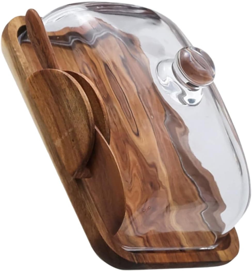 STOBAZA Butter Dish Cheese Storage Vintage Wooden Bread Box Glass Lid Rustic Home Decor Natural Multi-purpose Storage