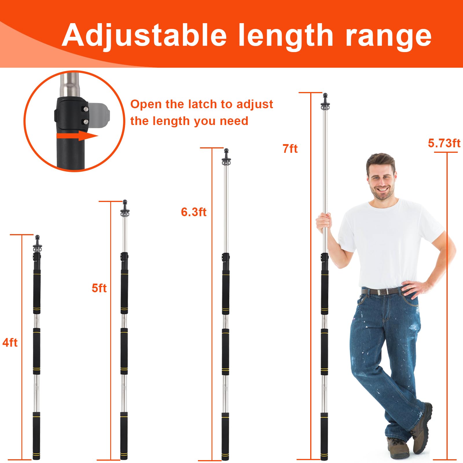 Tent Poles Replacement Heavy Duty, 4-7ft Telescoping tent poles for tarp with Steel Rod Adjustable Tarp Poles for Tarp Suitable for Canopy Awning Car Camping Convenient Carrying 1-Piece Set.(7ft)