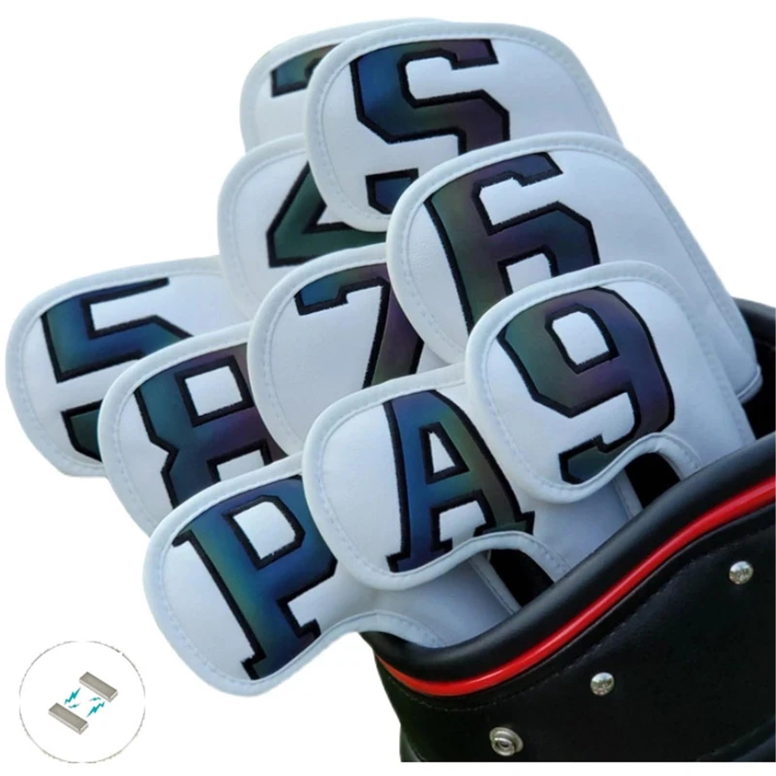 Fundas para Cabeza De Club De Golf Juego de Fundas for Cabeza Hierro for Golf, 10 Uds., Cubierta número 3-9, gradientes ASP Coloridos, Blanco, 7 Cuña o Individual