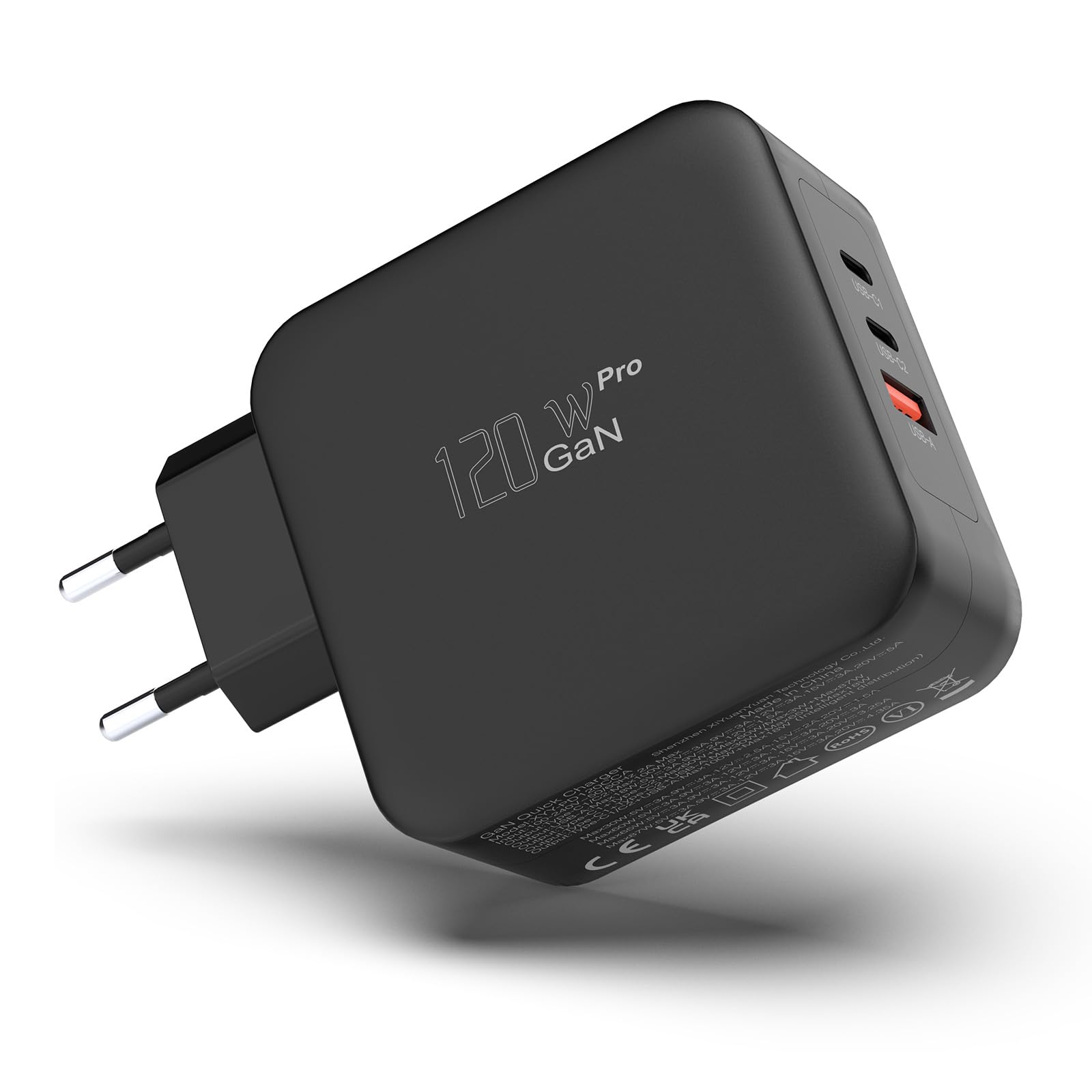 BIUBOTY Caricatore USB C, 3 porte, alimentatore di rete per computer portatile, 120 W, GaN Tech PD PPS, caricatore rapido, adattatore di ricarica per MacBook Pro/Air, iPhone 15/14/13/12, iPad Pro
