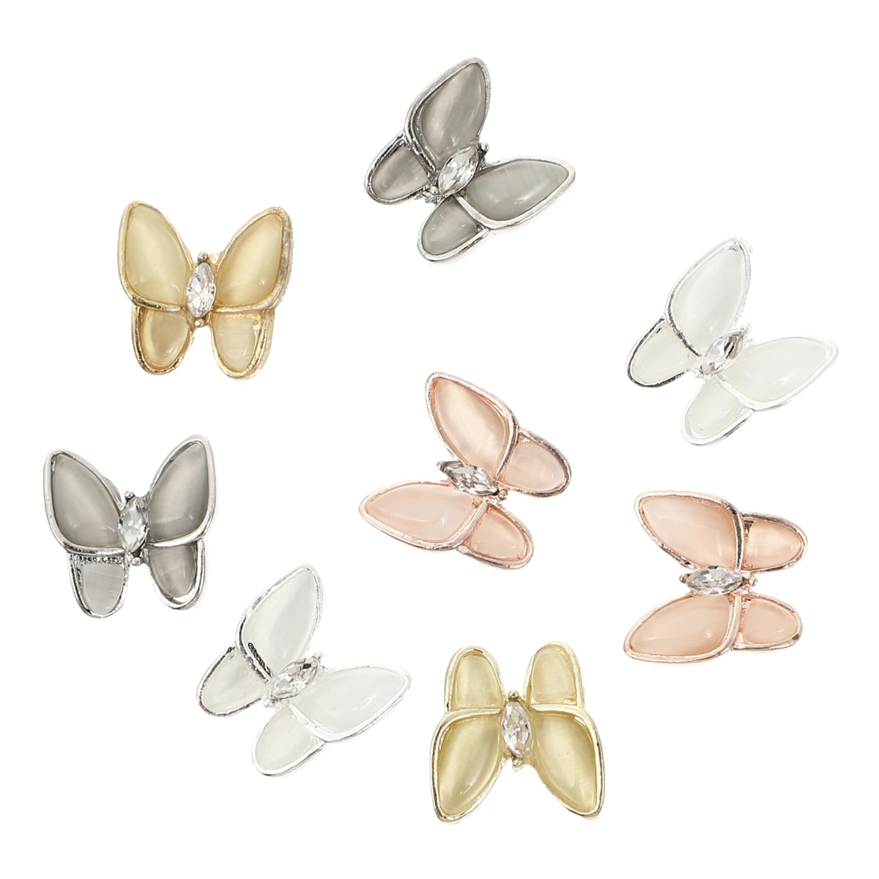 Gogogmee Floral Nail Stickers 8pcs Butterfly Zircon Nail Ornament DIY Manicure Charms Shiny and Elegant