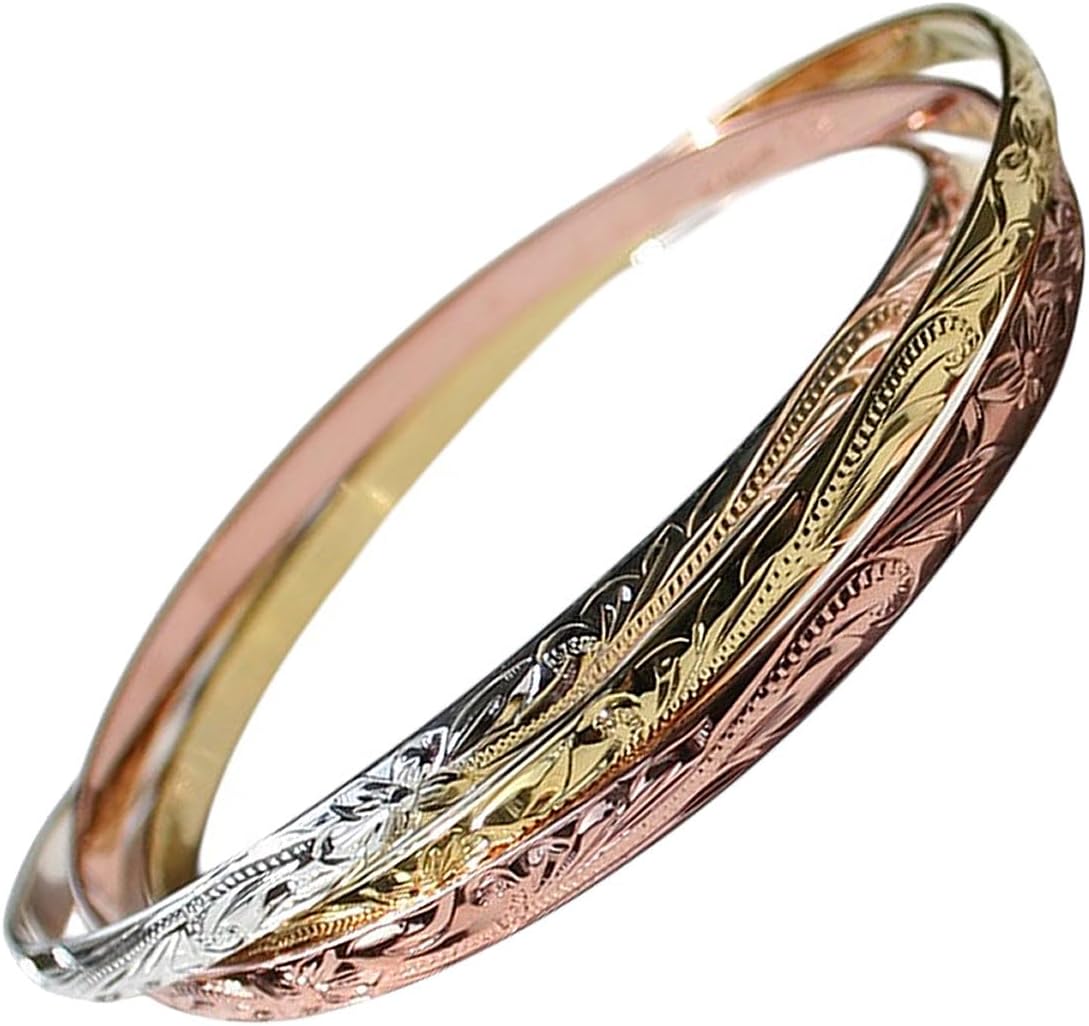 バングル シルバー925製 トリコロールカラー 3連デザイン 節約