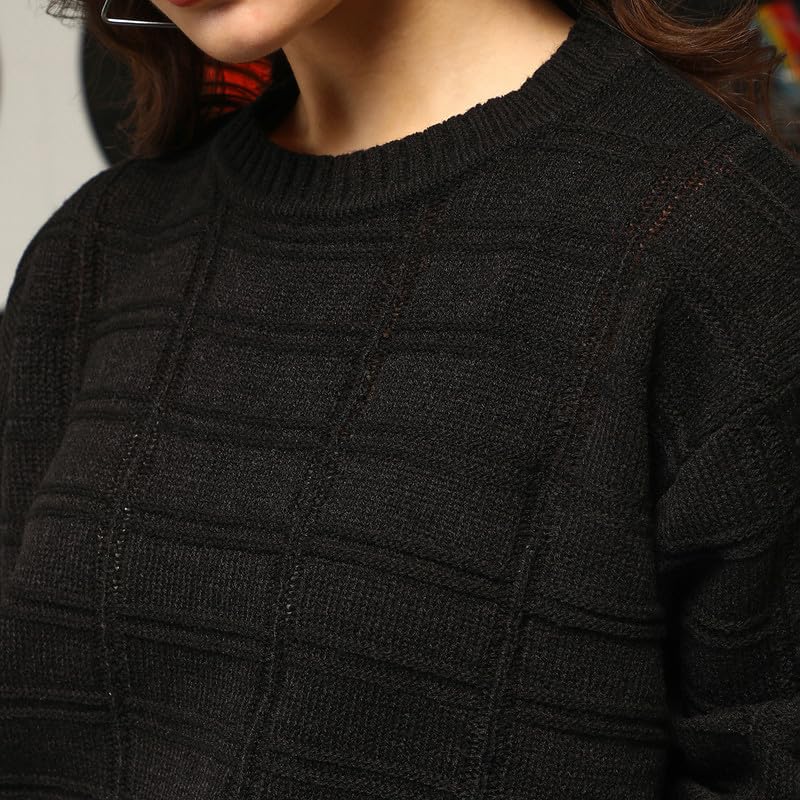 Image of PINACOLADA Women's Geometric-Textured Pullover Sweater for Casual Wear | Crew Neck | Long Sleeves | Pull On Closure | Sweater Crafted with Comfort Fit for Everyday Wear