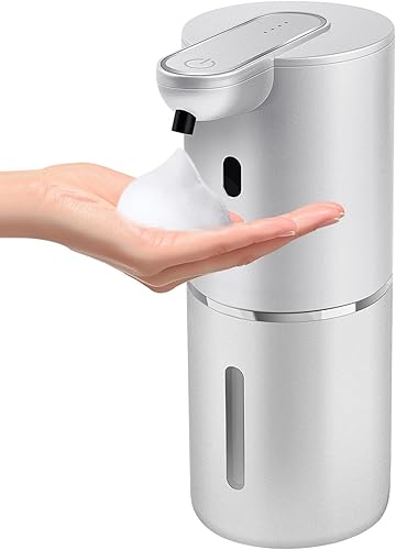 Dispensador automático de jabón espumoso de 12.8 onzas, dispensador automático de jabón de manos sin contacto para montaje en pared, recargable, 4