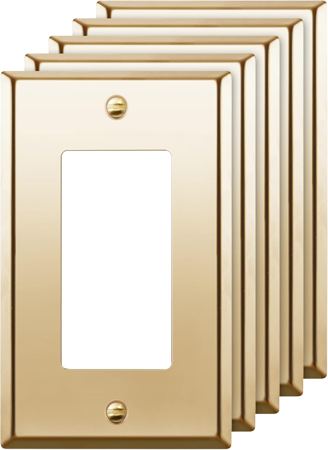 ENERLITES Decorator Switch Metal Wall Plate, Outlet Cover, Stainless Steel, Corrosion Resistant, Size 1-Gang 4.50" x 2.76", Stainless Steel 201, 7731-PB-5PCS, Polished Brass, Gold, 5 Pack