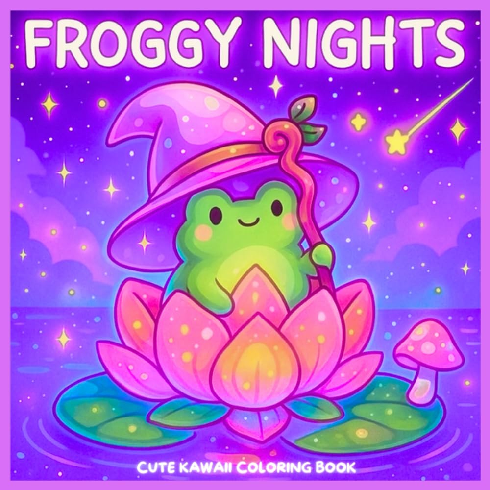 Froggy Nights Coloring Book: 50 Kawaii Halloween Scenes with Cute Frogs, Fun, and Adventure – A Relaxing Coloring Book to De-stress