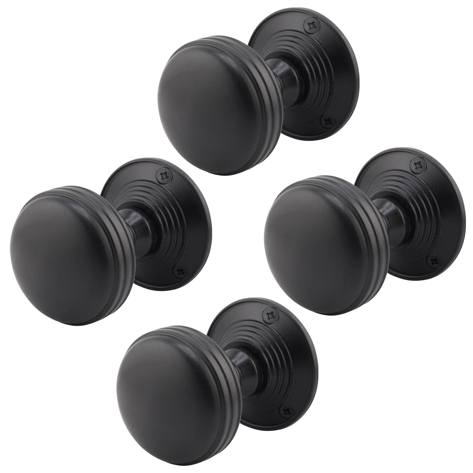 EAI Matt Black Door Knobs, 2 Pairs - Lined