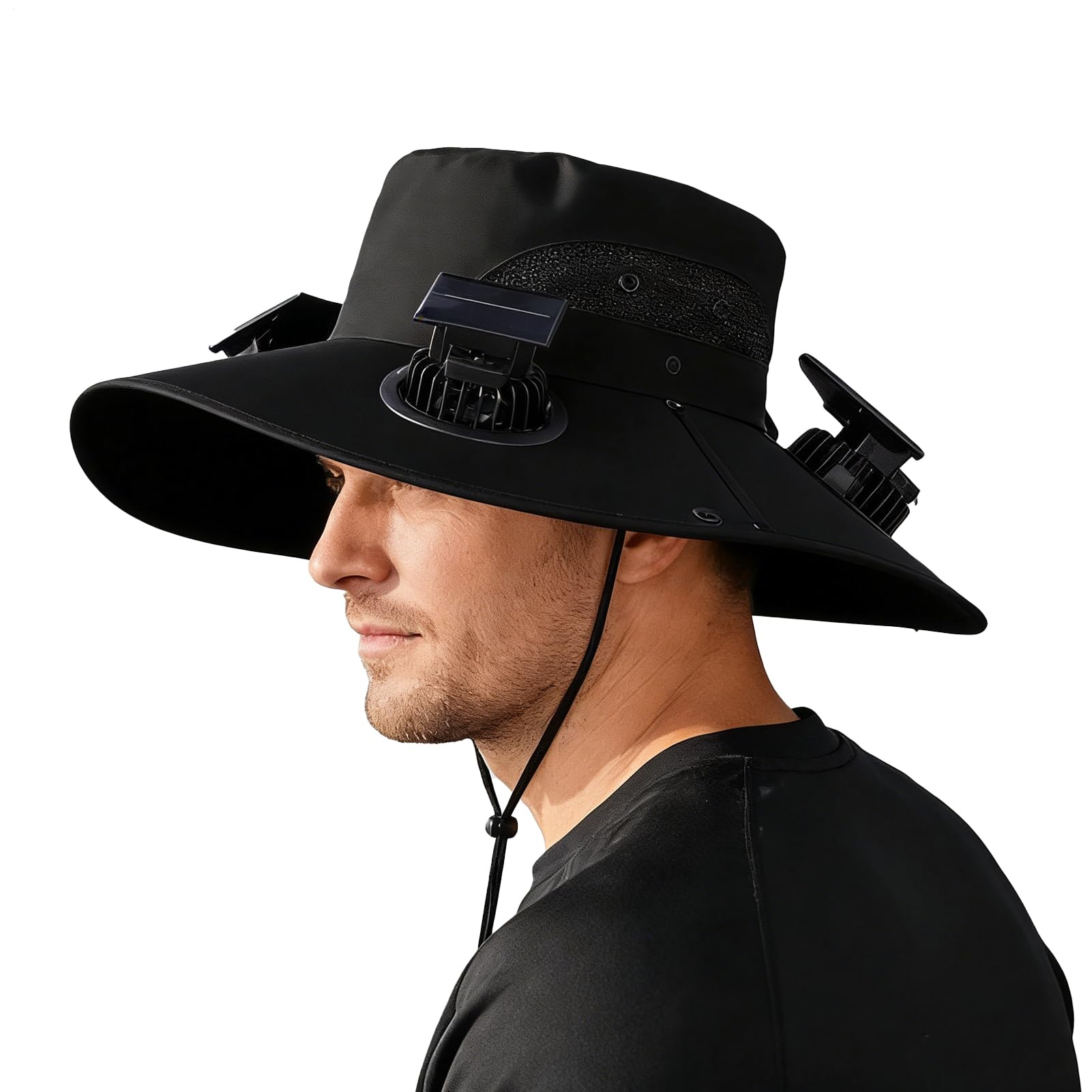Cappello con ventole a energia solare – 4 teste ventilatore a tesa larga ad energia solare – Cappelli da sole da donna, per esterni, estate, campeggio, giardino, cortile, escursionismo, lavoro, viaggi