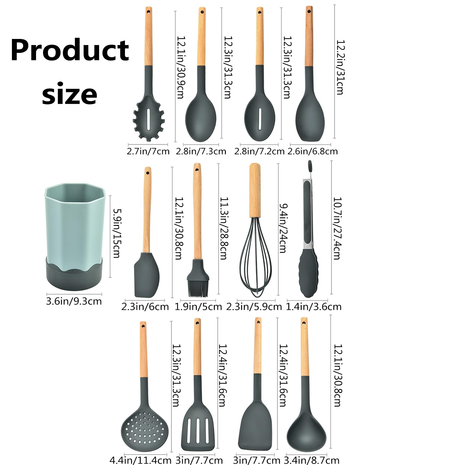 11 Stück Küchenhelfer Set, Silikon Küchenutensilien Set, Antihaft Hitzebeständiger Holzgriff Kochbesteck Mit Utensilienhalter, Silikonspatel Kochgeschirr Set, Spülmaschinengeeignet