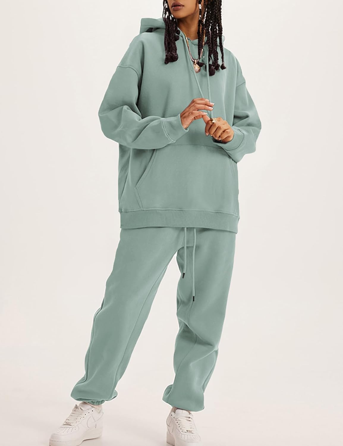 Flygo Womens Fleece 2 Piece Outfits Lounge Hoodie Sweatsuits Sets Oversized Sweatshirt Baggy Sweatpants Set W/Pockets - Image 3