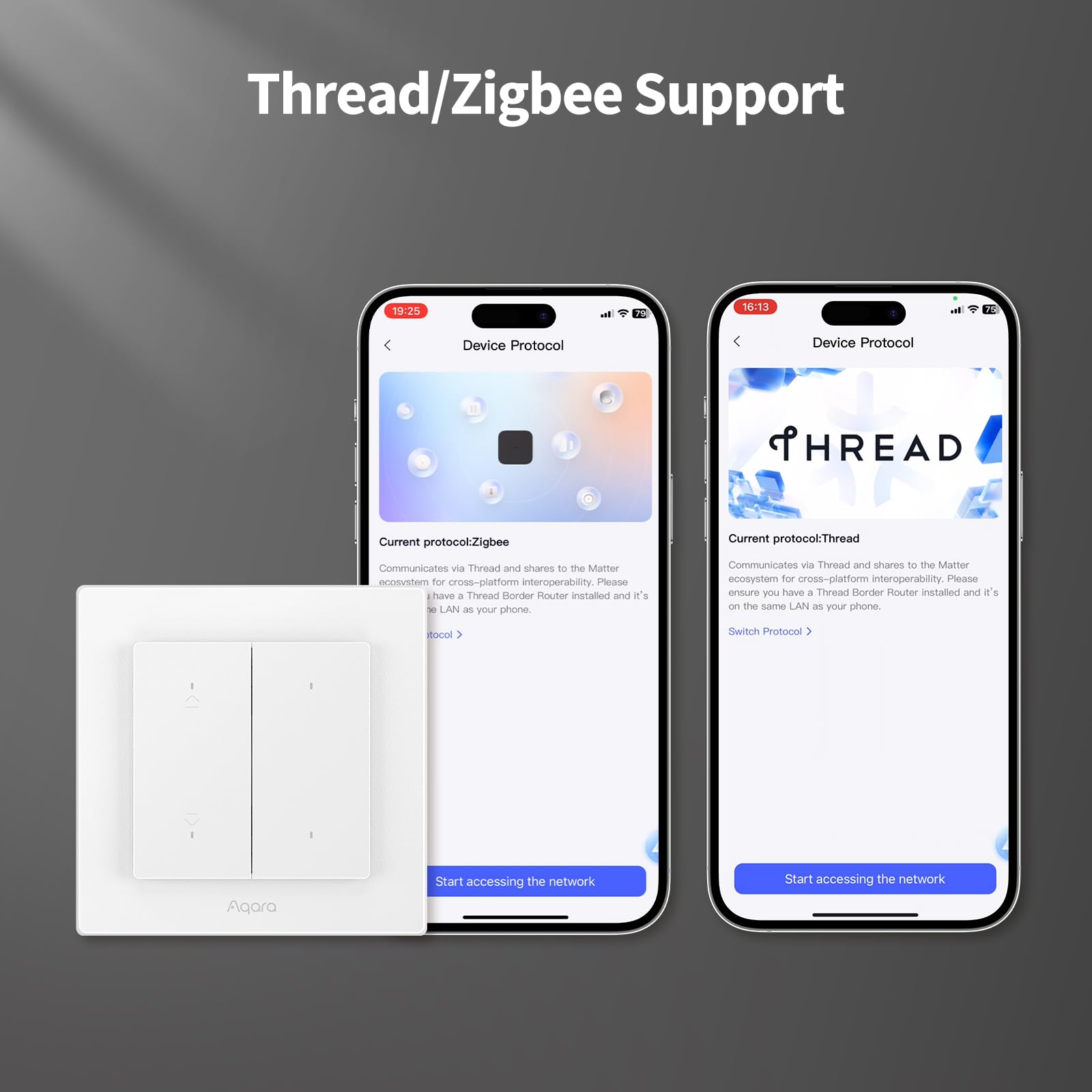 Aqara Przełącznik Migawki H2 EU - Matter, Protokół Thread/Zigbee, do Rolet/Żaluzji, 2 przyciski bezprzewodowe, obsługuje Apple Home, Alexa, Home Assistant i Google Home (wymagany przewód neutralny)