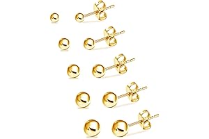 Hypoallergenic Stud Earrings 316L Surgical Stainless Steel Earrings, Gold Ball Earring for Women Men