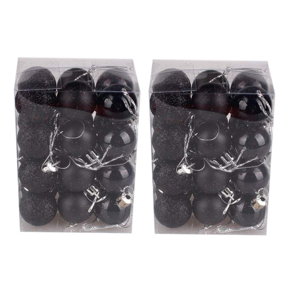 Am Clearance A-Black 48Pc/3Cm Mini Shatterproof Hanging Baubles Balls Set For Xmas Tree Decorations