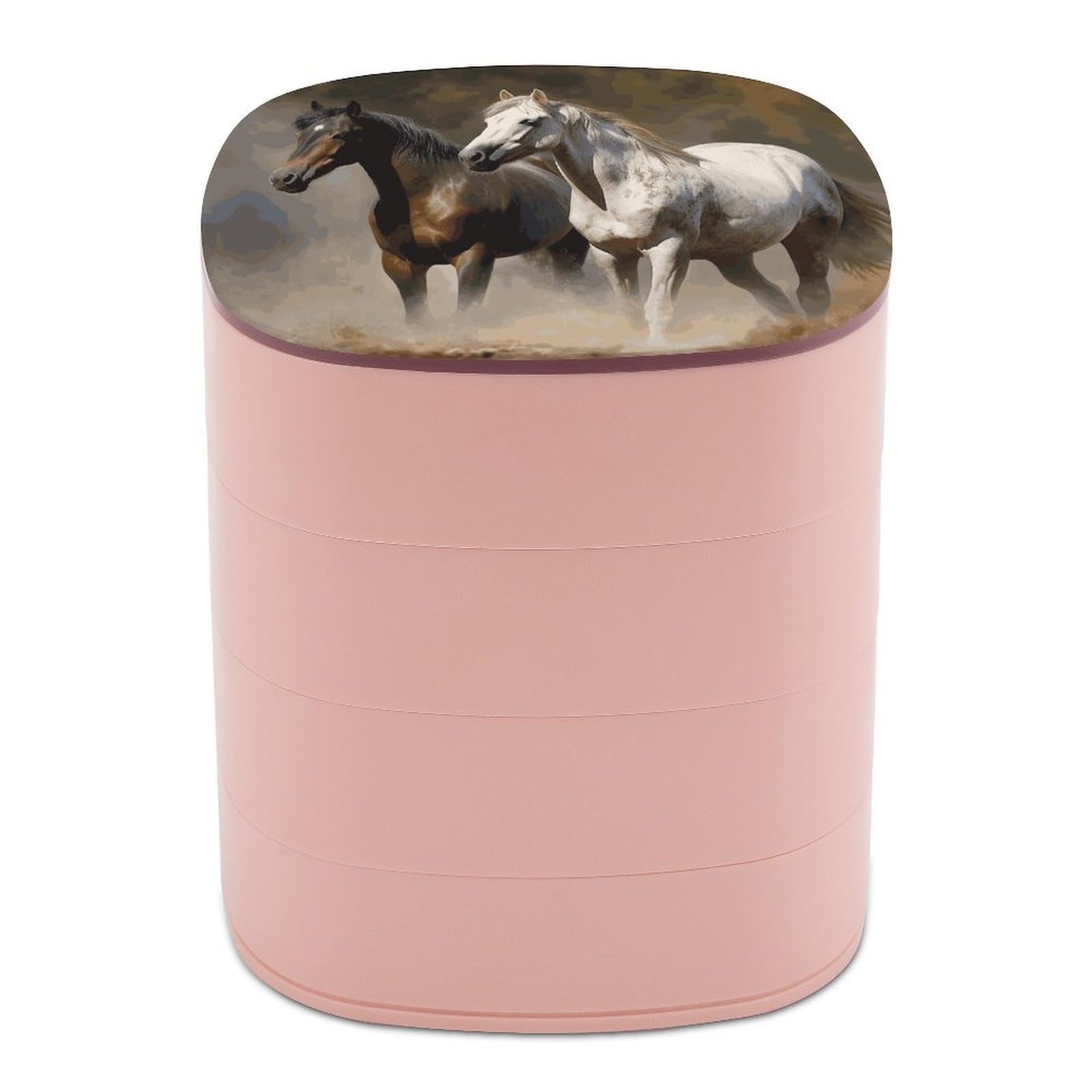 Btcowzrv Women's Style Horses Animals2 Jewelry Organizer With Mirror, 4-Layer Rotating Jewelry Box For Ring Earring Necklaces Bracelets Hair Accessories, Gift For