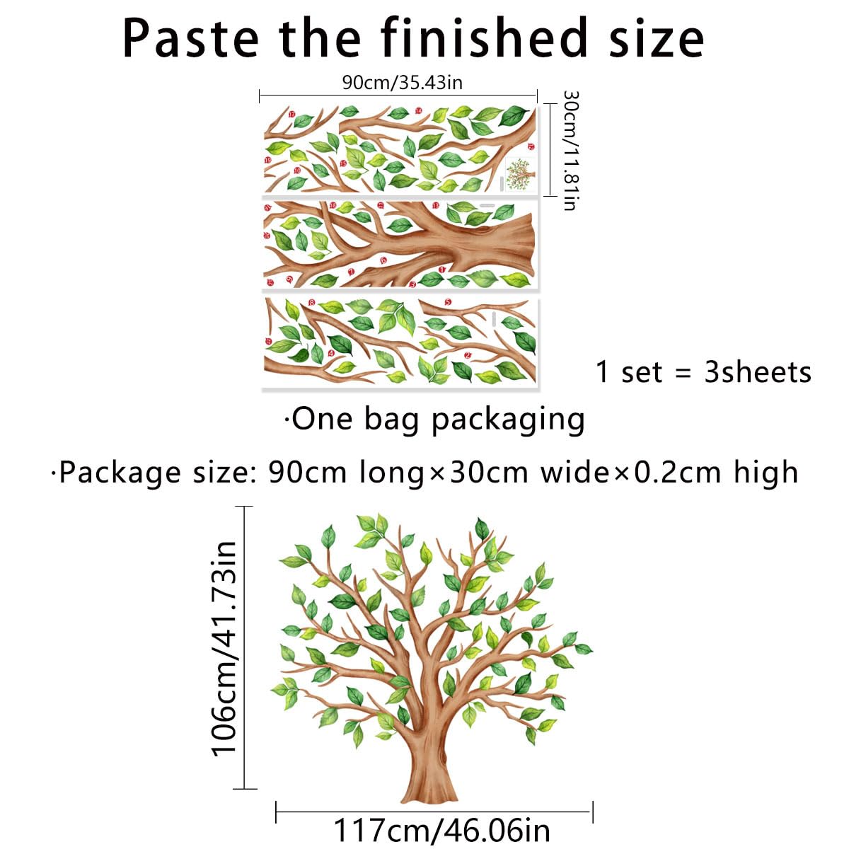 Runtoo Wall Sticker Large Tree Wall Sticker XXL Green Leaves Branch Trunk Wall Sticker Children's Room Baby Room Bedroom Living Room Wall Decoration - Image 4