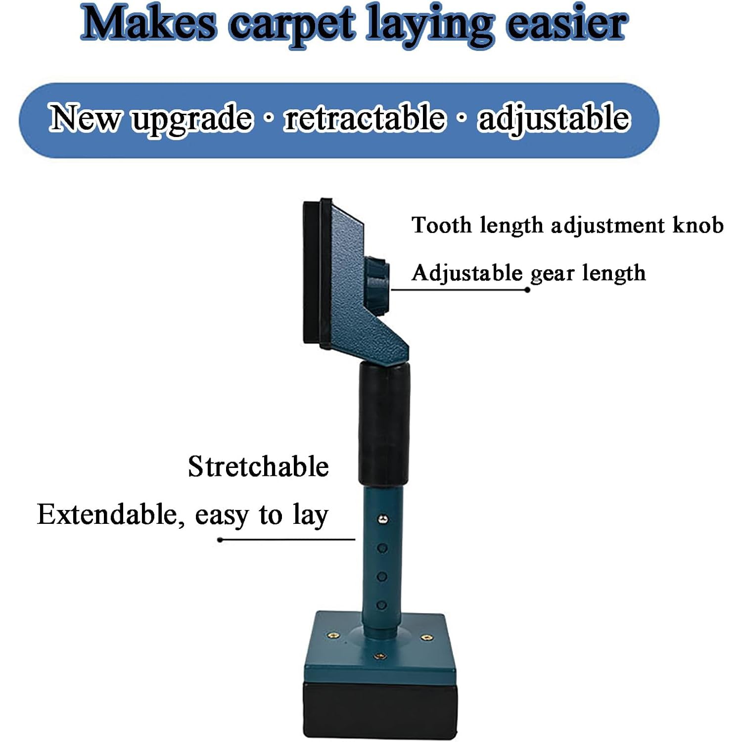 Outil professionnel d'installation de tapis, longueur d'engrenage réglable et poignée rétractable pour une pose efficace de tapis