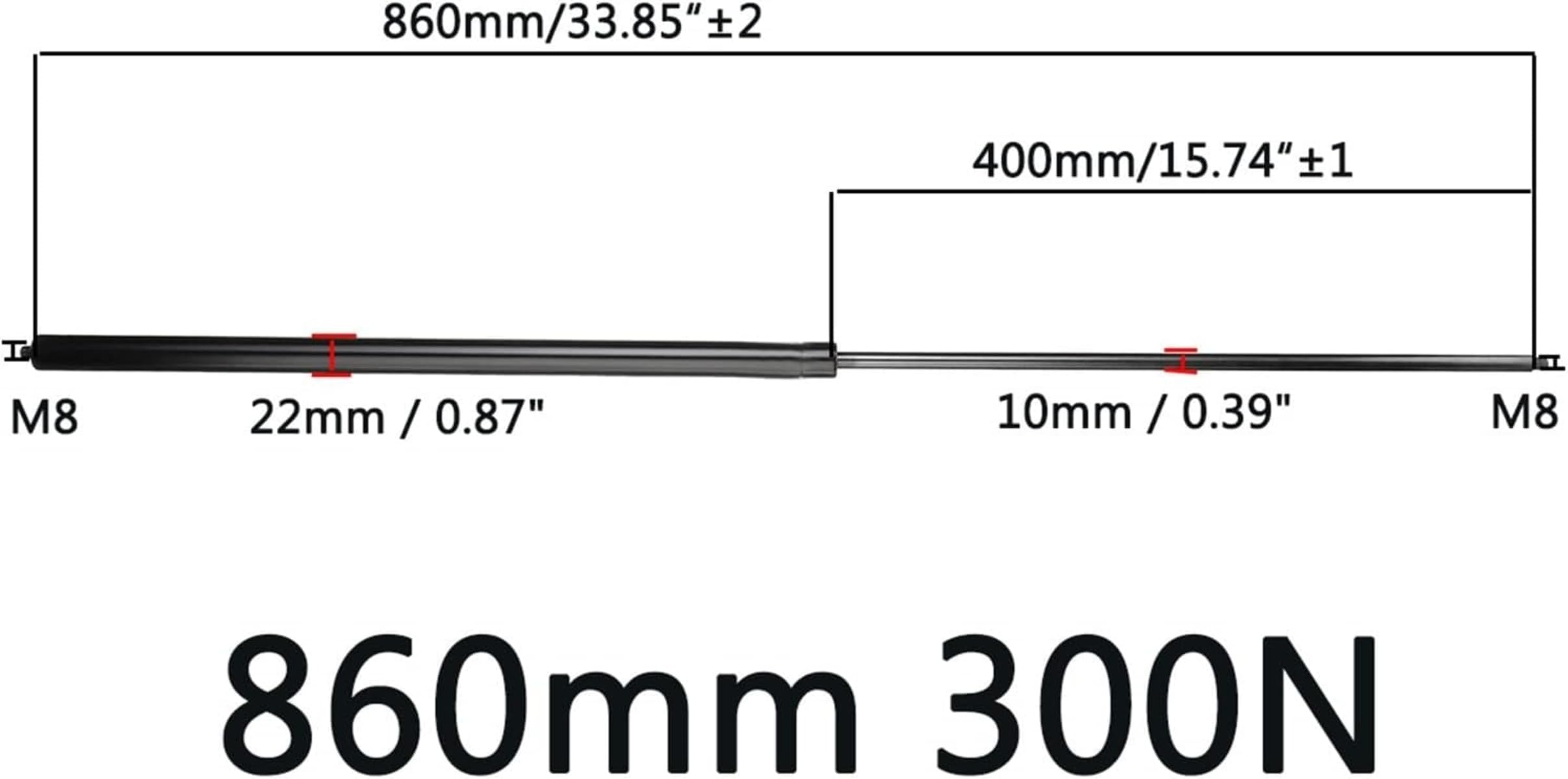 Podnośnik maski silnika, 1 sztuka, 300 N, 260/860 mm, sprężyna gazowa, podpórka do maski silnika, amortyzator, do samochodów kempingowych, autobusów, przyczep kempingowych