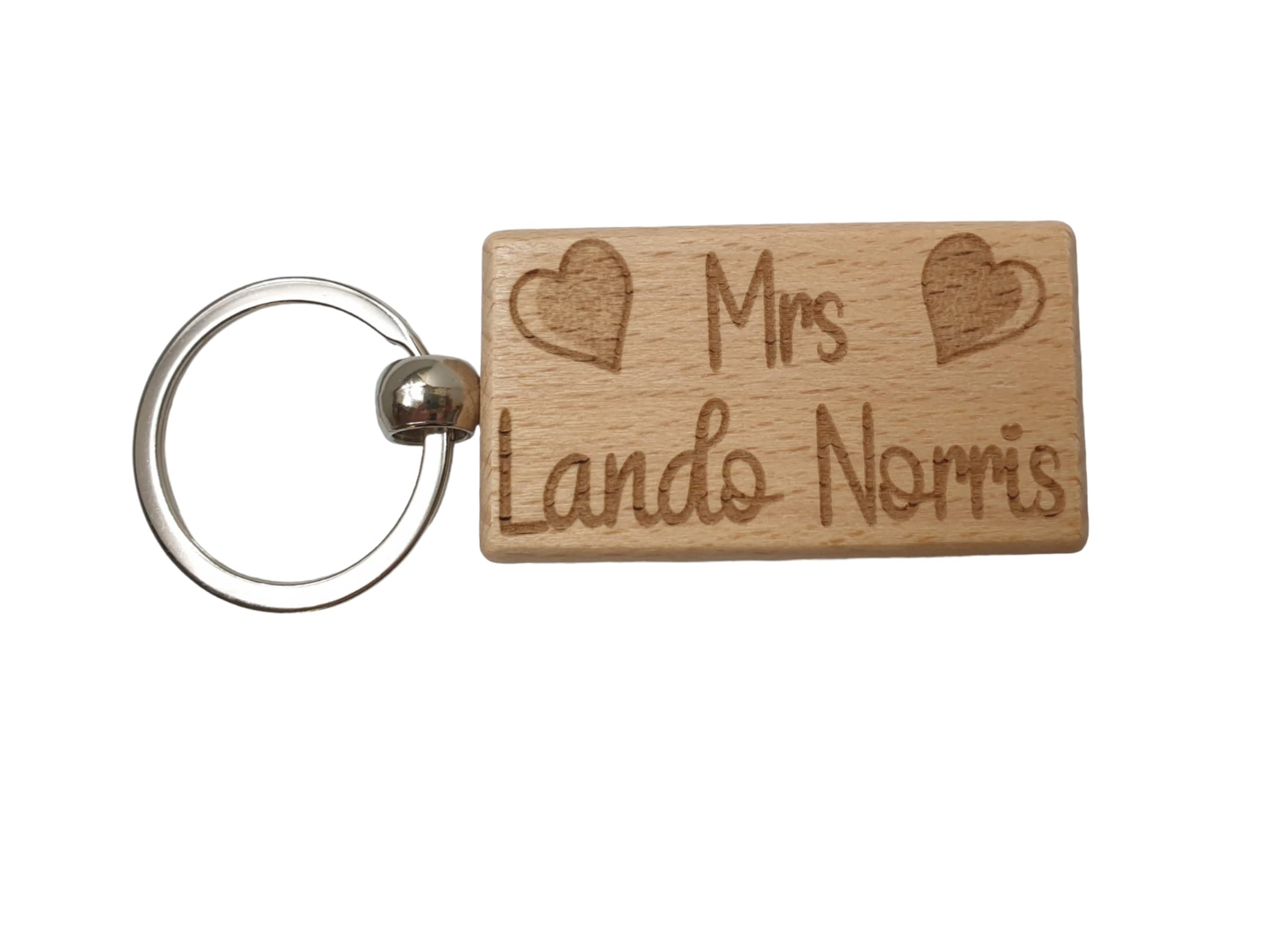 Decalarama Mrs Lando Norris Keyring Gift - Engraved Wooden Formula One F1 Team Driver Fan Fun Cute Novelty Present