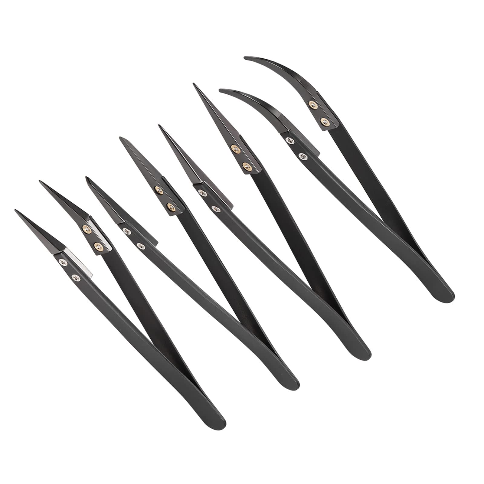 CoCud Stainless Steel Ceramic Tweezer Set, Non-Conductive Heat Resistant Pointed & Curved Tip