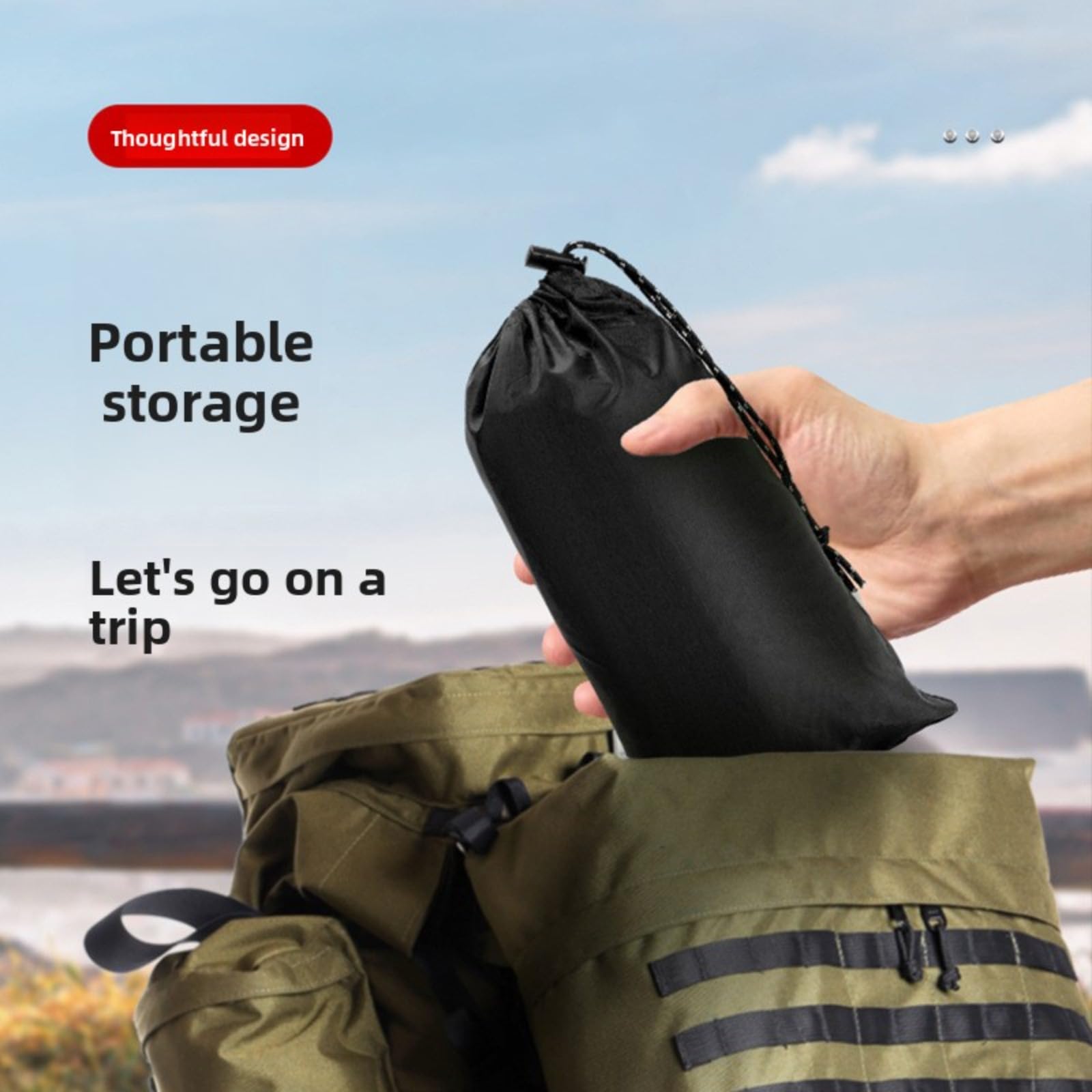 Regenponcho Wasserdicht Wiederverwendbar Leichte Jacke mit Kapuze, 3-in-1 Tarp & Stuff Sack für Camping, Wandern, Radfahren, Reisen - 210T PU3000mm