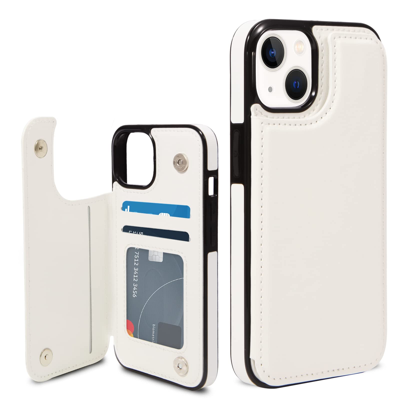 KSWNG Wallet Case Compatible with iPhone 14 6.1 inch, Slim Protective Case with Card Holder, Flip Soft PU Leather Magnetic Durable Shockproof Cover (White)