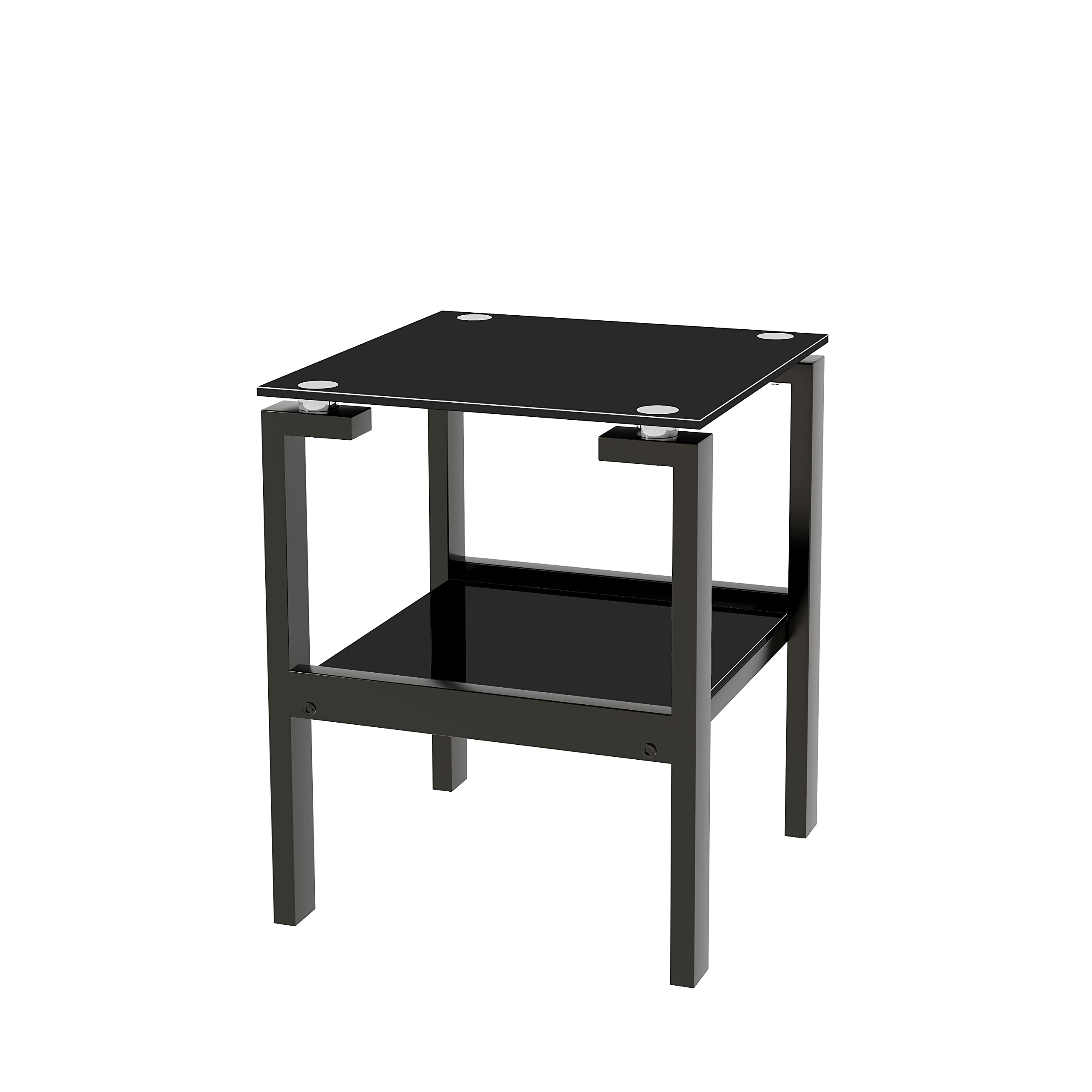 nifoti End Table with Black Clear Square Tempered Glass, 2-Tier Space Side Tables Corner Table with Black Metal Tube Leg, Modern Furniture for Living Room and Office (All Black,End Table-1 Pcs)
