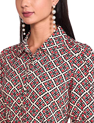 Image of Max Women Printed Spread Collar Shirt Calf Length Dress