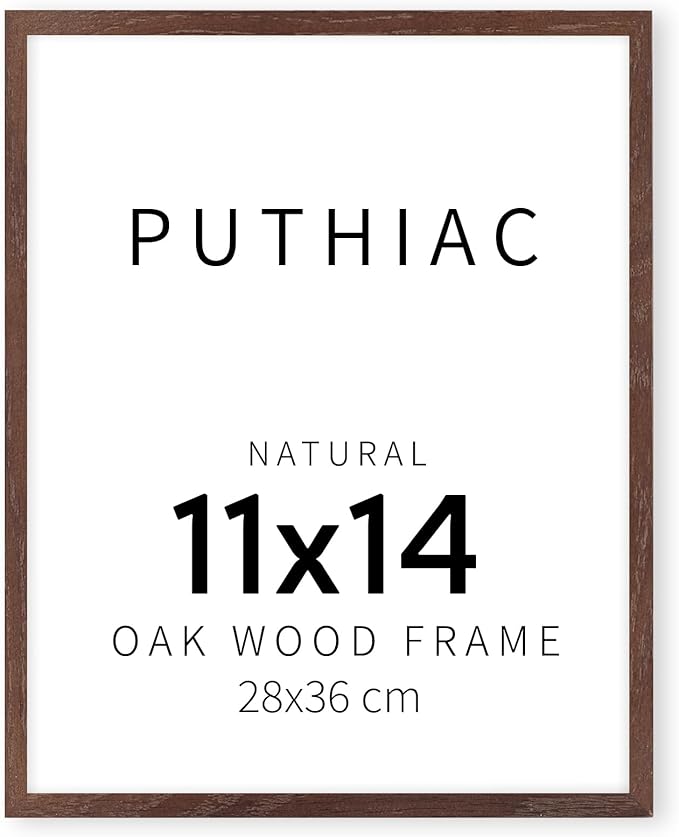 puthiac 11x14 Walnut Oak Wood Picture Frame - Minimalist 11x14 Poster Frame, 11"x14" Frame Wood, Natural Solid Wooden Picture Frames for Wall Art Photo and Prints (1 Pack, Walnut)