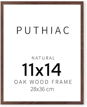 puthiac 11x14 Walnut Oak Wood Picture Frame - Minimalist 11x14 Poster Frame, 11"x14" Frame Wood, Natural Solid Wooden Picture Frames for Wall Art Photo and Prints (1 Pack, Walnut)
