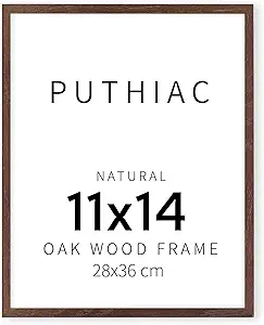 puthiac 11x14 Walnut Oak Wood Picture Frame - Minimalist 11x14 Poster Frame, 11"x14" Frame Wood, Natural Solid Wooden Picture Frames for Wall Art Photo and Prints (1 Pack, Walnut)